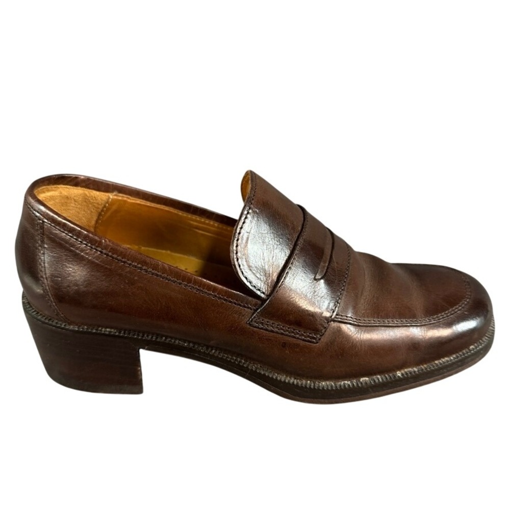 Vintage Aldo Brown Leather Penny Loafers Block Heel Round Toe Slip On Women 8.5
